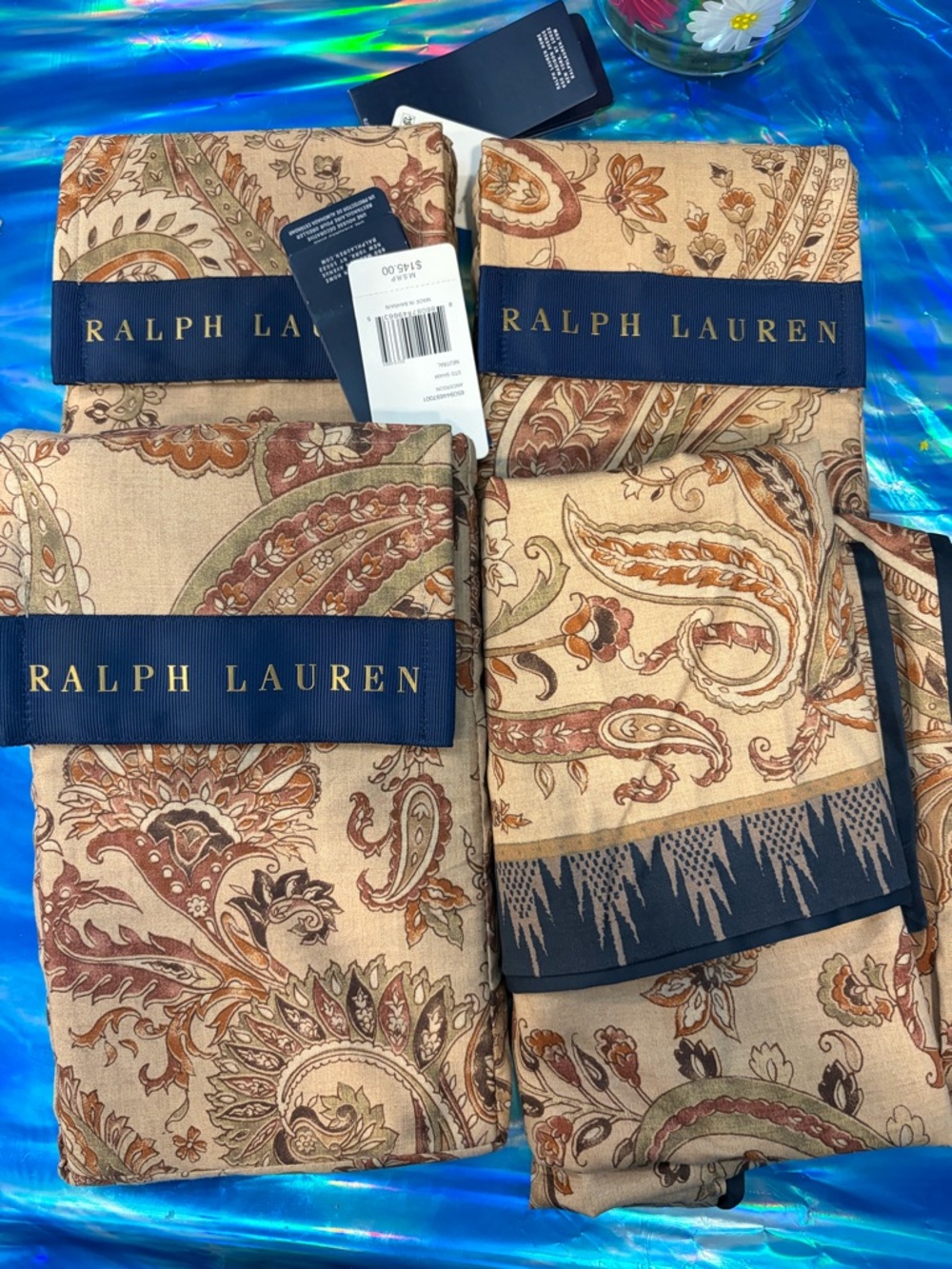 Ralph Lauren Anderson  Paisley standard pillow shams with Navy Trim 4 available